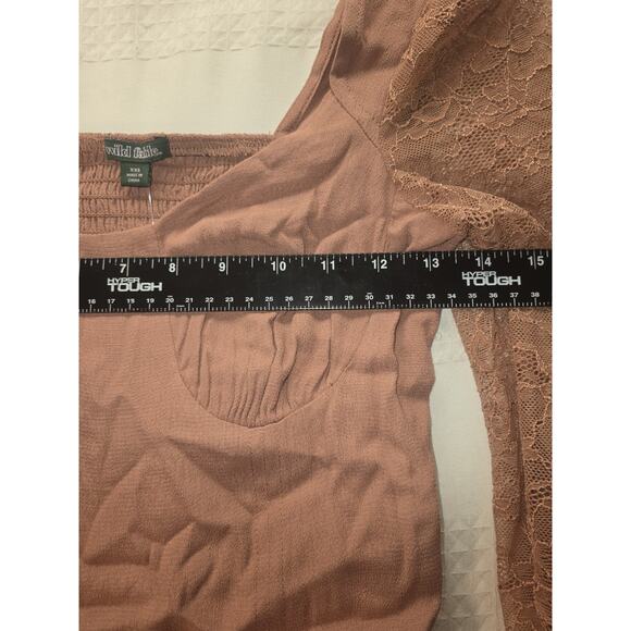 Wild Fable Cropped Sheer Top Womens Size XXS Brown Long Sleeve 6254 - Picture 4 of 9